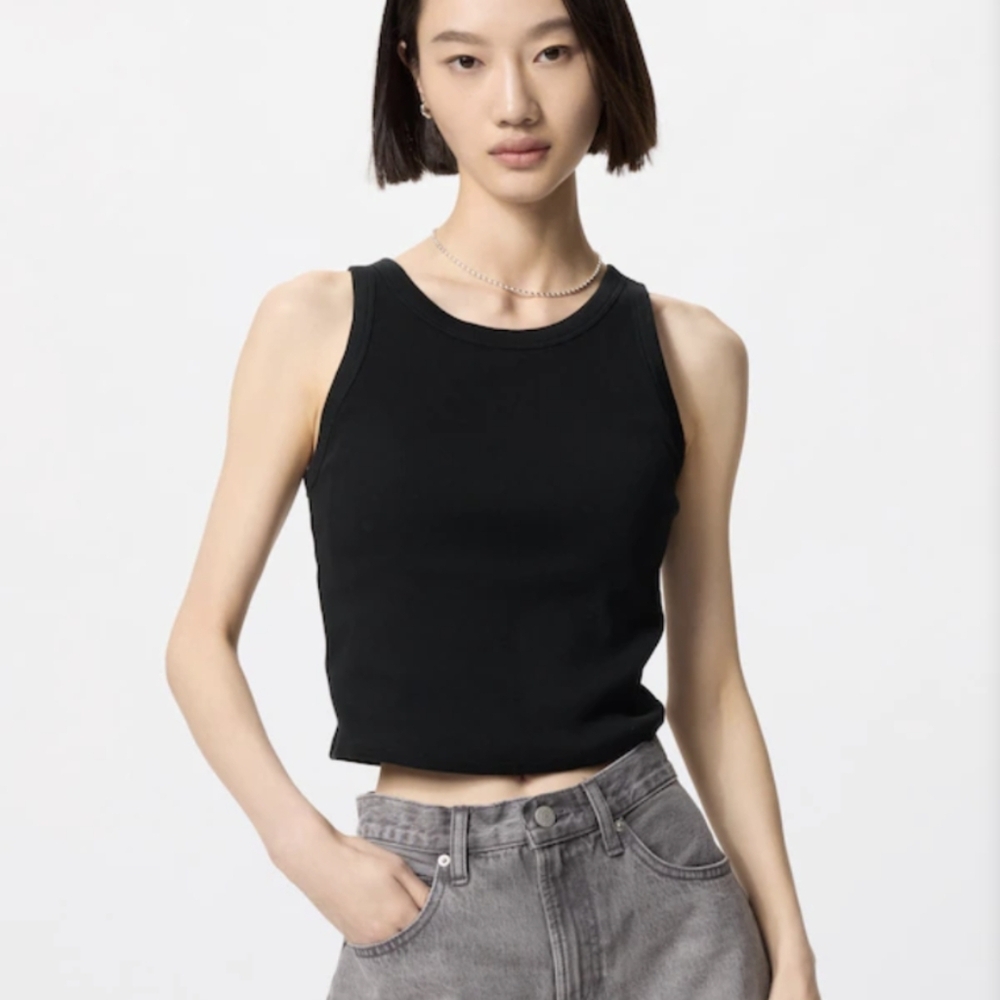 Uniqlo RIBBED CROPPED BRA SLEEVELESS TOP black xl